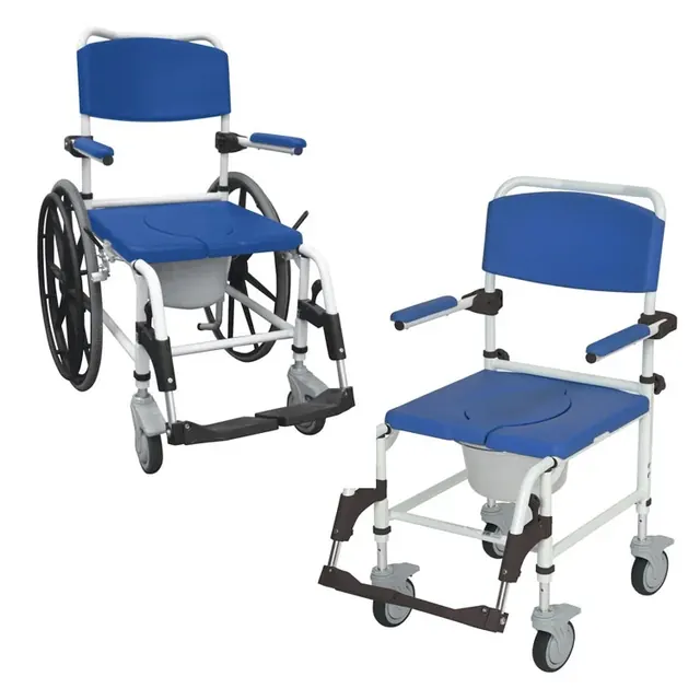 Aluminum Rehab Shower Commode Chair with Four Rear-Locking Casters